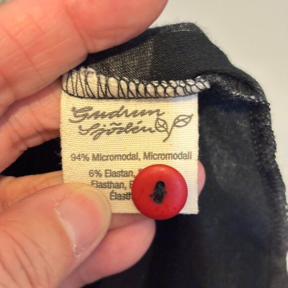 Gudrun Sjoden Black Red Cat Print Button Front Long Sleeve Tunic Top - Picture 8 of 10